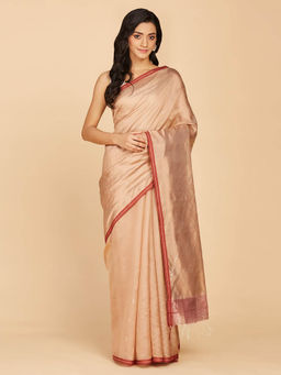 Fabindia - Beige Silk Jamdani Woven Saree with Unstitched Blouse