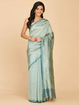 Fabindia - Light Blue Silk Jamdani Woven Saree with Unstitched Blouse