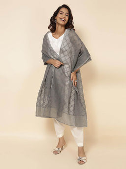 Fabindia - Charcoal Cotton Silk Blend Dupatta