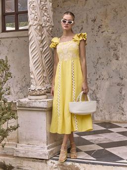 BOHO-CHIC By Sukriti Jain - Ruffle Sleeve And Honeycomb Embroidered Dress