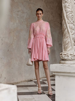 BOHO-CHIC By Sukriti Jain - Pastel Hue Delicate Cutwork Embroidered Flowers Dress