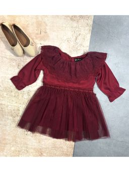 Bella Moda - Maroon Girls Solid Fit And Flair Party Wear Dress