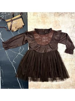 Bella Moda - Brown Girls Solid Fit And Flair Party Wear Dress