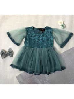 Bella Moda - Teal Girls Solid Fit And Flair Party Wear Dress