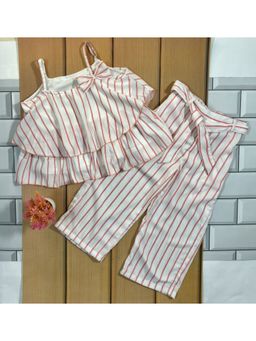 Bella Moda - White Girls Stripes Top with Pant and Belt (Set of 3)