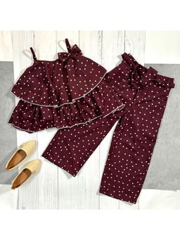 Bella Moda - Maroon Girls Polka Dot Top with Pant and Belt (Set of 3)