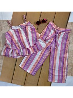 Bella Moda - Multi-Color Girls Stripes Top with Pant and Belt (Set of 3)