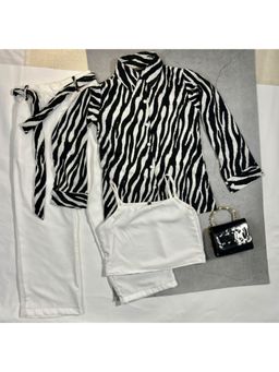 Bella Moda - Multicolor Girls Printed Shirt with Inner Pant and Belt (Set of 4)