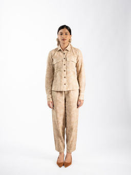HOUSE OF SHRUSHA - Beige Jute Printed Jacket with Pant