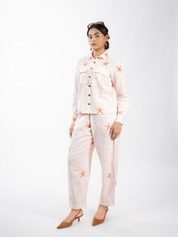 HOUSE OF SHRUSHA - Peach Jute Printed Jacket with Pant
