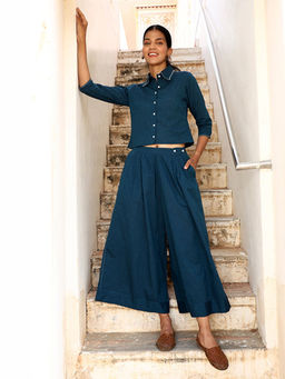 Okhai - Brilliance Hand-Embroidered Pure Cotton Collared Top with Pants