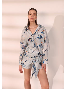 HOUSE OF SAL - Blue Polyester Floral Top with Short