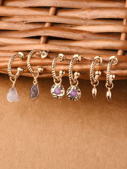 Accessorize London - Womens Purple Raw Stones Huggie Hoop Earring Pack