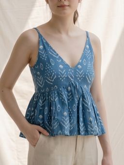 MAAND - Women Blue Cotton Blend A-Line Top