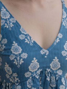 MAAND - Women Blue Cotton Blend A-Line Top