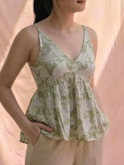 MAAND - Women Green Cotton Blend A-Line Top
