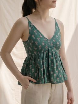 MAAND - Women Green Cotton Blend A-Line Top
