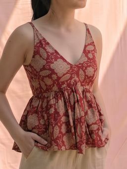 MAAND - Women Rust Cotton Blend A-Line Top