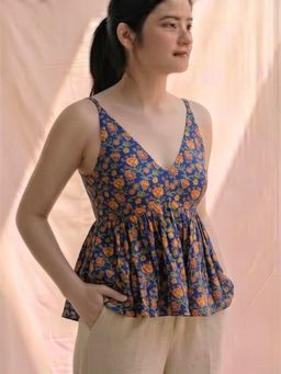 MAAND - Women Blue Cotton Blend A-Line Top
