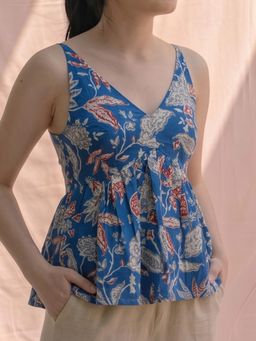 MAAND - Women Blue Cotton Blend A-Line Top