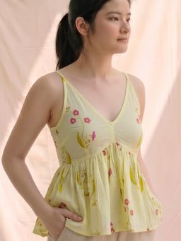 MAAND - Women Yellow Cotton Blend A-Line Top
