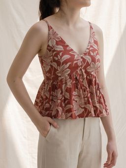 MAAND - Women Rust Cotton Blend A-Line Top