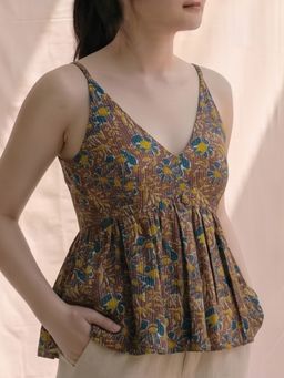 MAAND - Women Mustard Cotton Blend A-Line Top