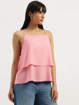 Aravalii - Women Pink Solid Rayon Layered Shoulder Strap Top