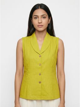 ZNKL - Women Khadi Solid A-Line Yellow Top