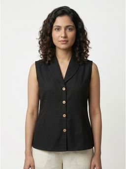 ZNKL - Women Khadi Solid A-Line Black Top