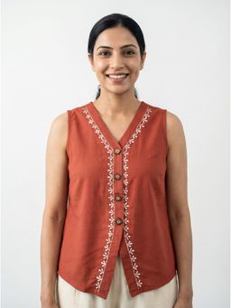 ZNKL - Women Cotton Pullover Rust Top