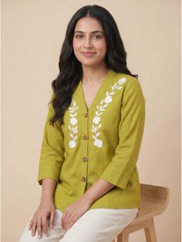 ZNKL - Women Khadi Solid A-Line Yellow Top