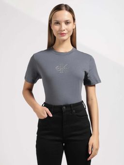 Calvin Klein - Grey Cotton Typography T-Shirt
