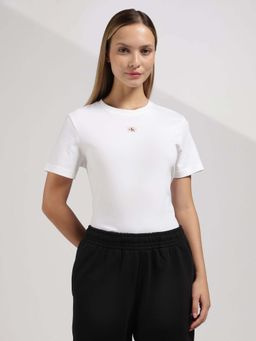 Calvin Klein - White Cotton Solid T-Shirt