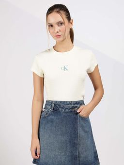 Calvin Klein - Off White Cotton Typography T-Shirt