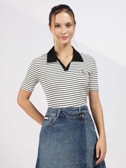 Calvin Klein - Grey Cotton Stripes Polo T-Shirt