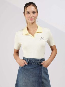 Calvin Klein - Cream Cotton Solid Polo T-Shirt