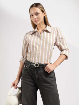 Calvin Klein - Beige Cotton Stripes Shirt
