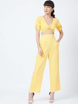 DELAN - Yellow Polyester Solid Co Ord Set