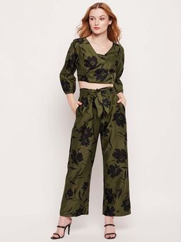 DELAN - Olive Rayon Floral Co Ord Set