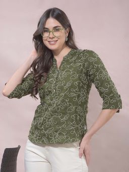 CRIMSOUNE CLUB - Green Polyester Embroidered Tunic