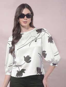 CRIMSOUNE CLUB - White Polyester Floral Top