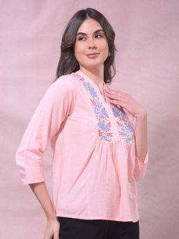 CRIMSOUNE CLUB - Pink Viscose Blend Embroidered Top