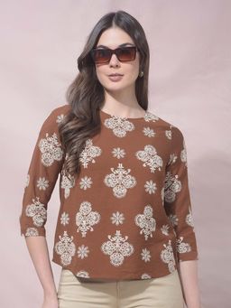 CRIMSOUNE CLUB - Brown Viscose Blend Embroidered Top