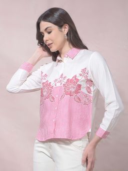 CRIMSOUNE CLUB - Pink Viscose Blend Floral Shirt