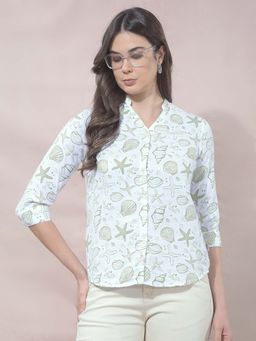 CRIMSOUNE CLUB - Green Cotton Self Design Shirt