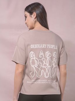 CRIMSOUNE CLUB - Beige Cotton Blend Graphic T-Shirt