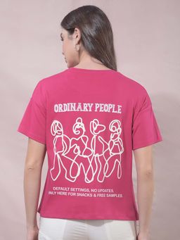 CRIMSOUNE CLUB - Pink Cotton Blend Graphic T-Shirt