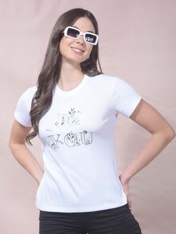 CRIMSOUNE CLUB - White Cotton Blend Typography T-Shirt