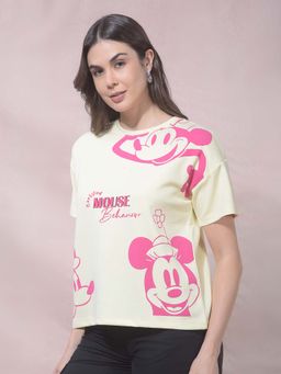 CRIMSOUNE CLUB - Yellow Cotton Blend Graphic T-Shirt